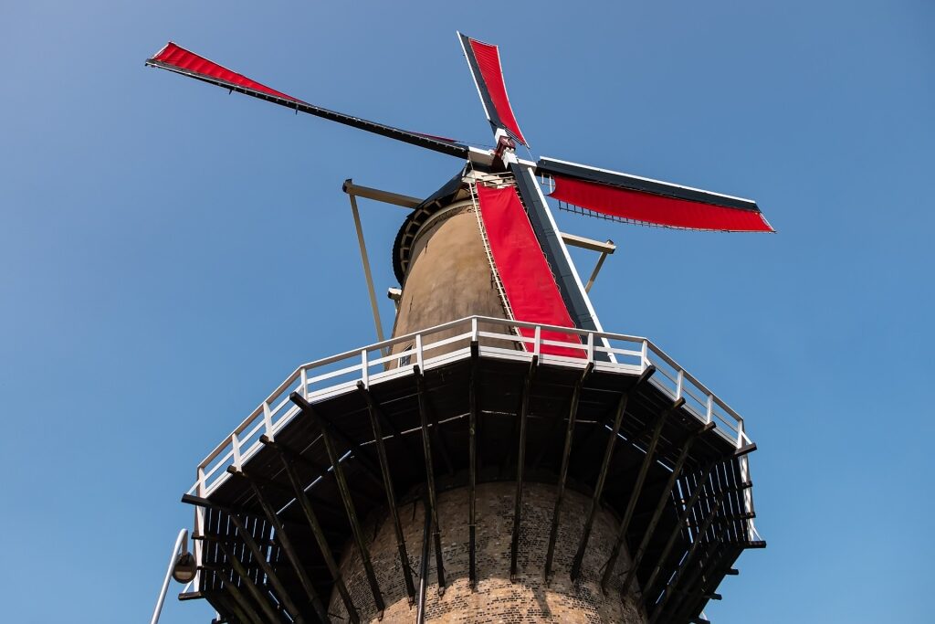 Historic windmill The Red Lion in Gouda, Netherlands