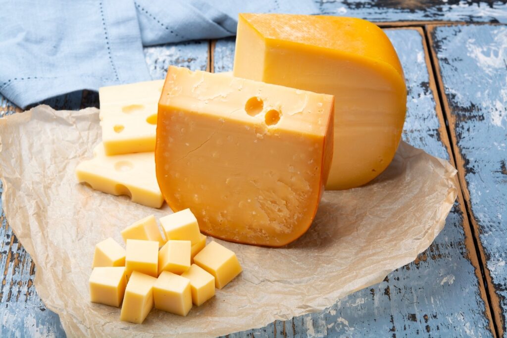 Gouda cheese slices, a classic Dutch cheese