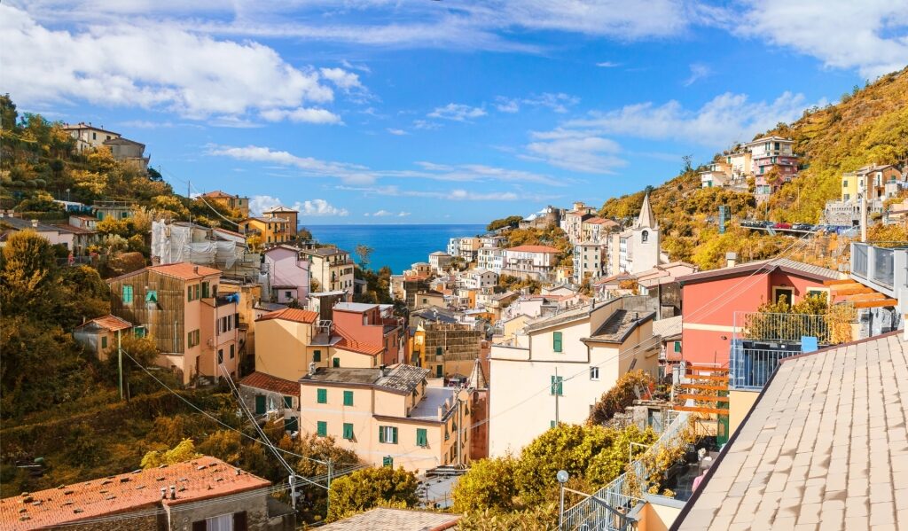 Riomaggiore in autumn with warm tones and coastal village scenery