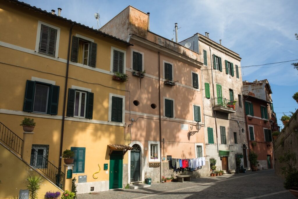 Colorful historic buildings lining the streets of Castel Gandolfo