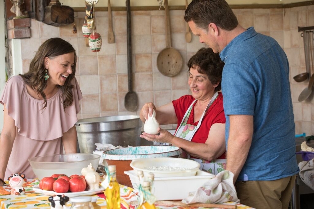 Cooking class taking place at La Sorgente Farm in Italy