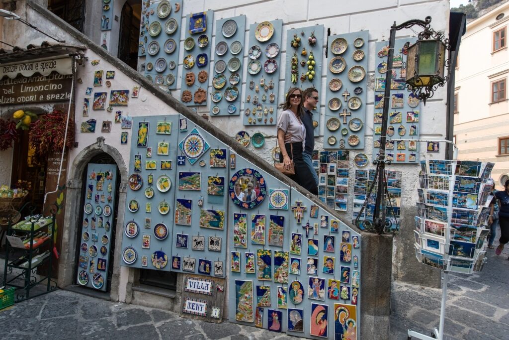 Tourists exploring the streets of Amalfi, Italy in November