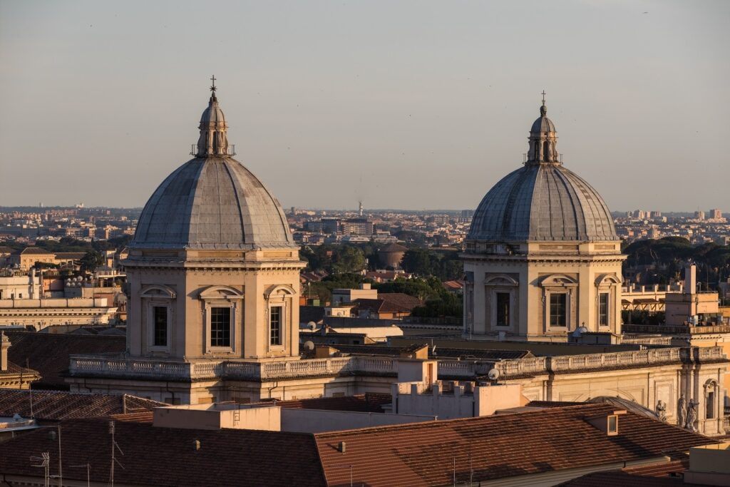 View of Santa Maria Maggiore’s iconic twin domes in central Rome