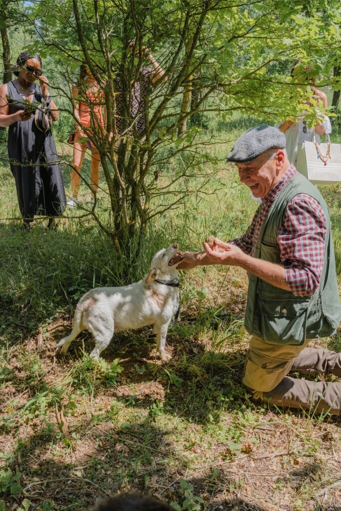Truffle hunting scene in Tuscany