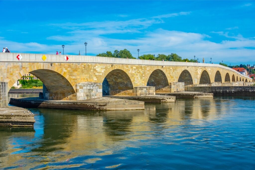 Historic Stone Bridge over the Danube in Regensburg, Germany