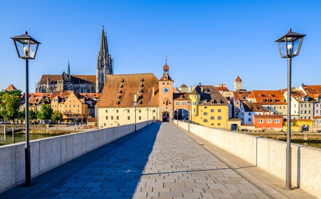 Medieval entrance tower of the Stone Bridge in Regensburg