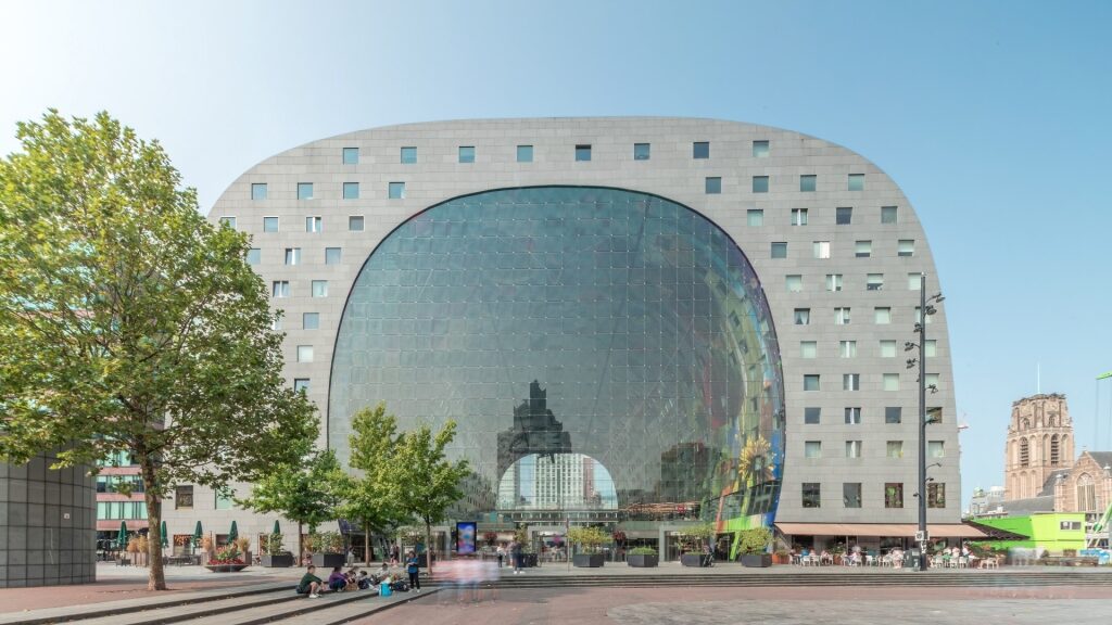 Front view of the Markthal, Rotterdam’s famous market hall
