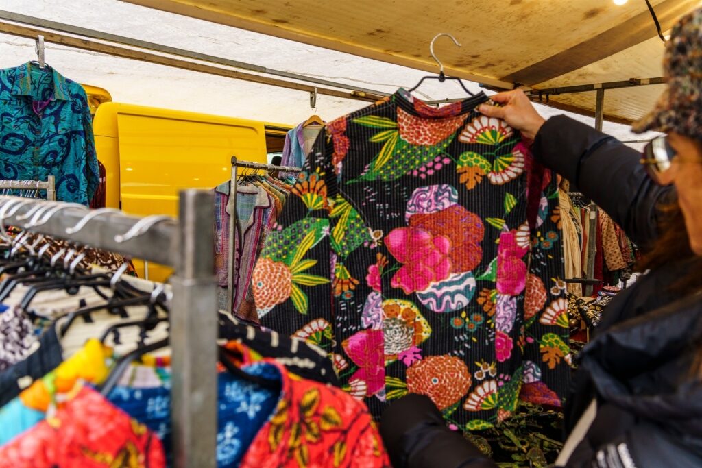Colorful clothing at the Noordermarkt street market in Amsterdam