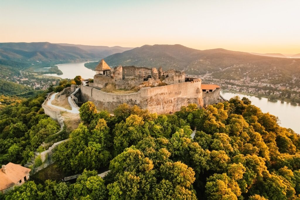 Scenic view of Visegrád’s hilltop castle above the winding Danube River