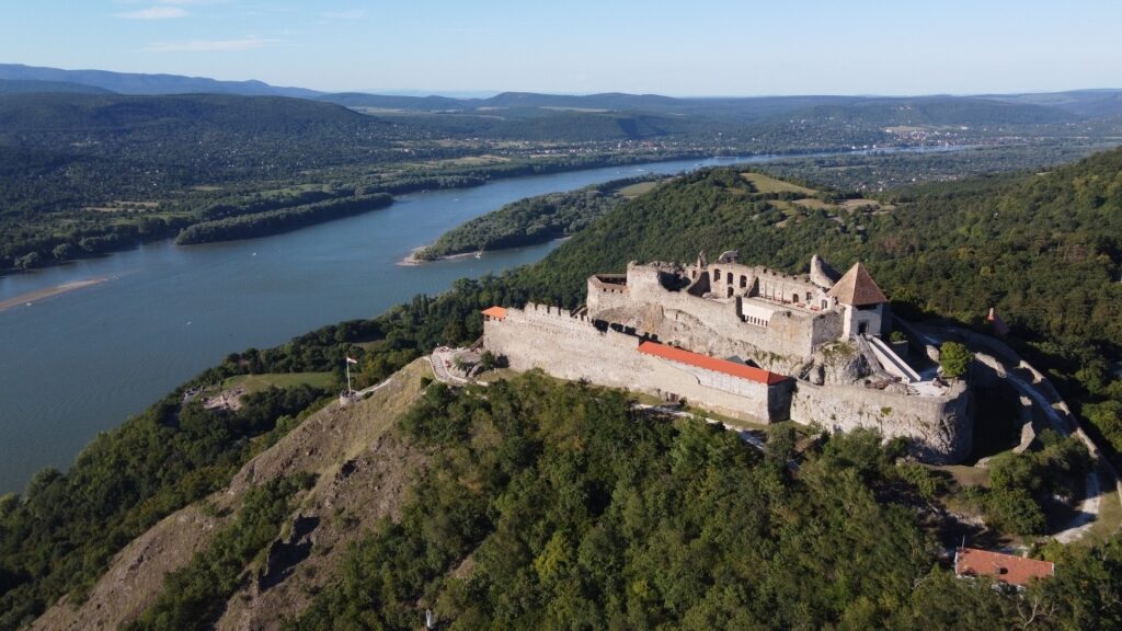 Aerial view of Visegrád Castle overlooking the Danube River