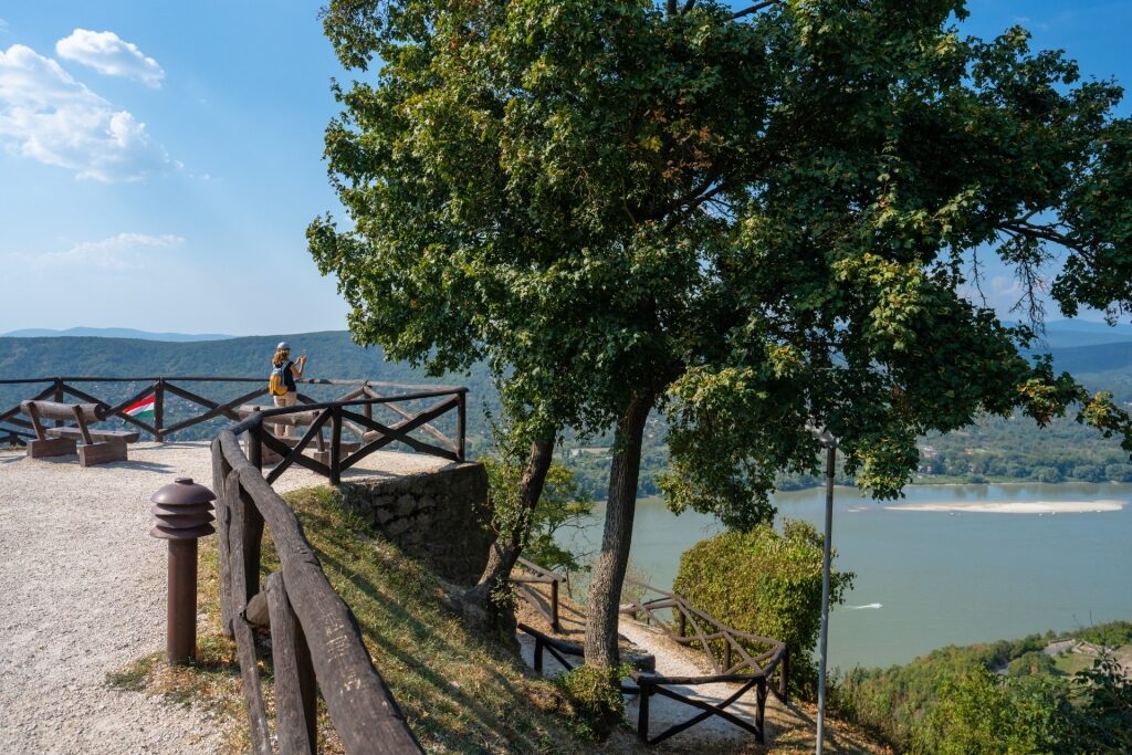 Tourist taking in breathtaking views from the medieval Visegrád Castle