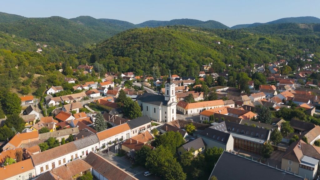Aerial view of Saint John the Baptist’s Church in Visegrád