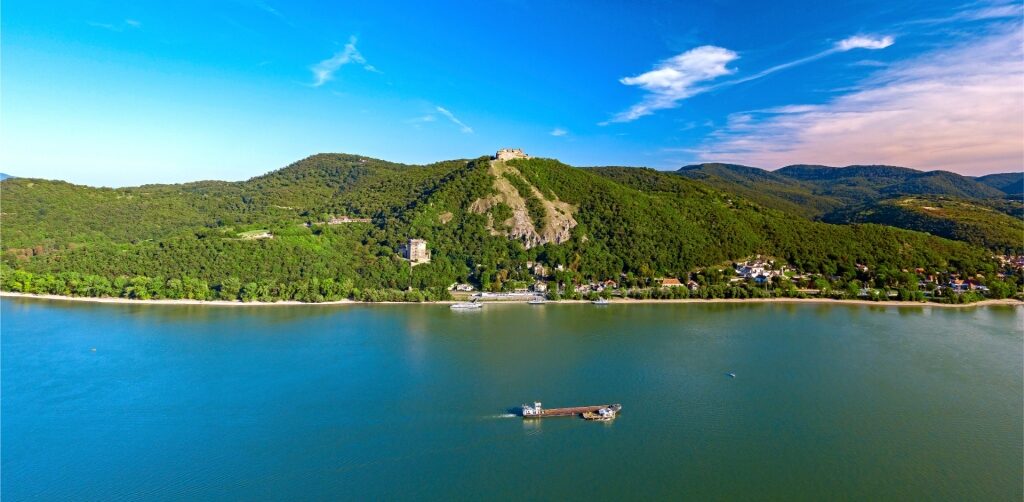 Hilltop Visegrád Castle rising above the river landscape
