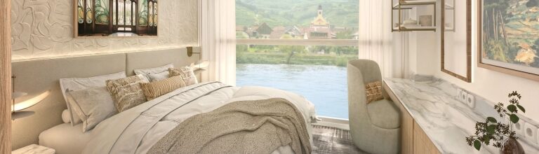 Interior view of an Infinite Balcony on a Celebrity River Cruise ship