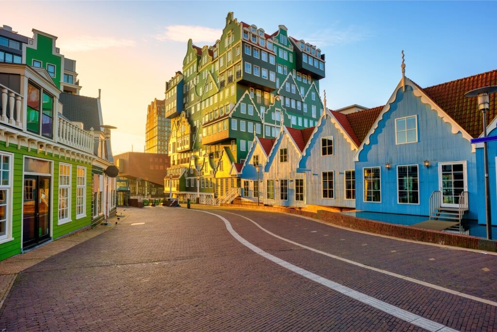 Distinctive Dutch-style building facades in Zaandam Center