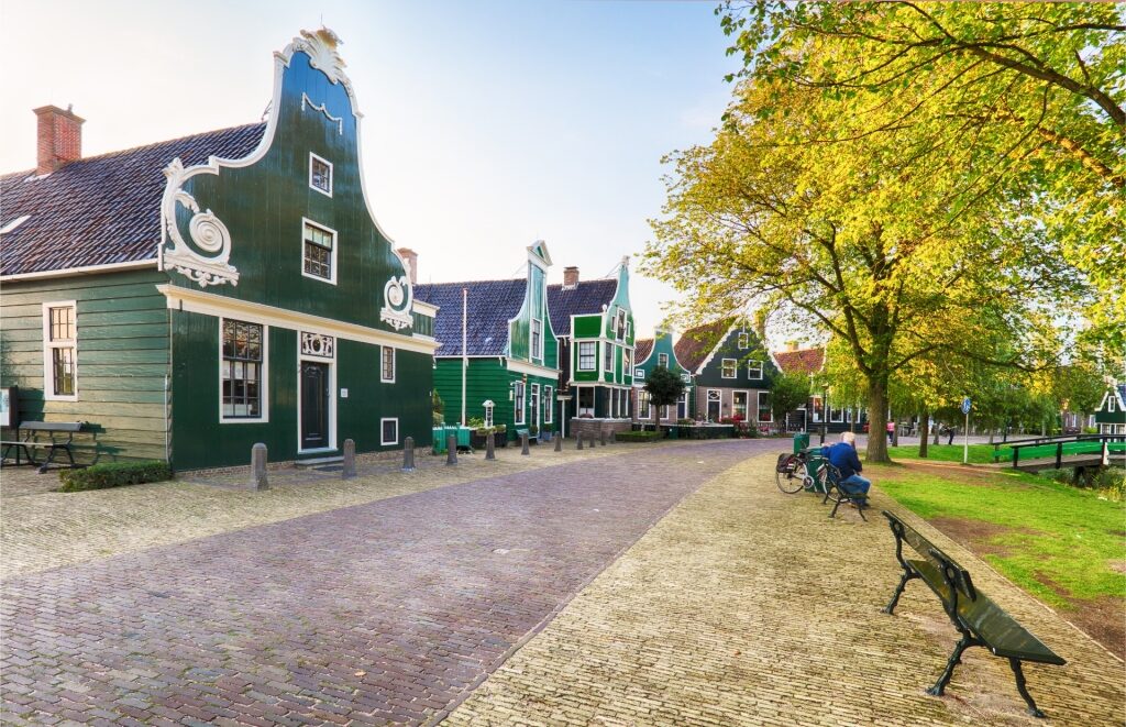 Traditional Dutch green houses in Zaanse Schans village