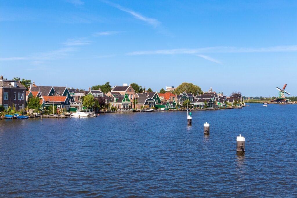 Waterfront view of Zaanse Schans neighborhood with
