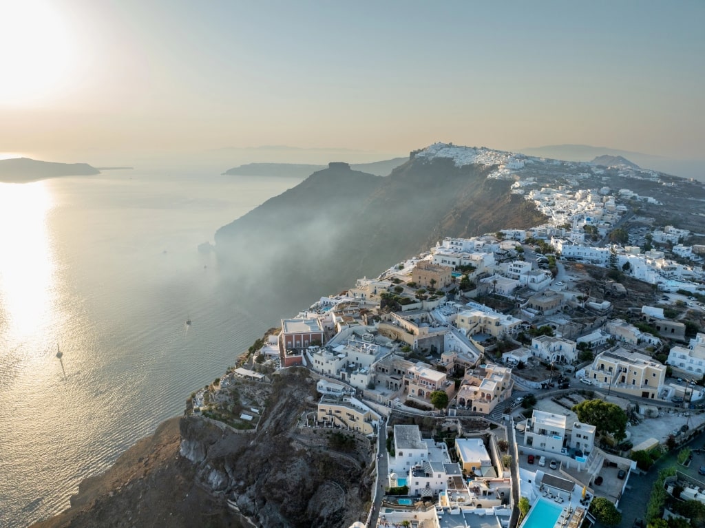 A scenic coastal town in Santorini, Greece