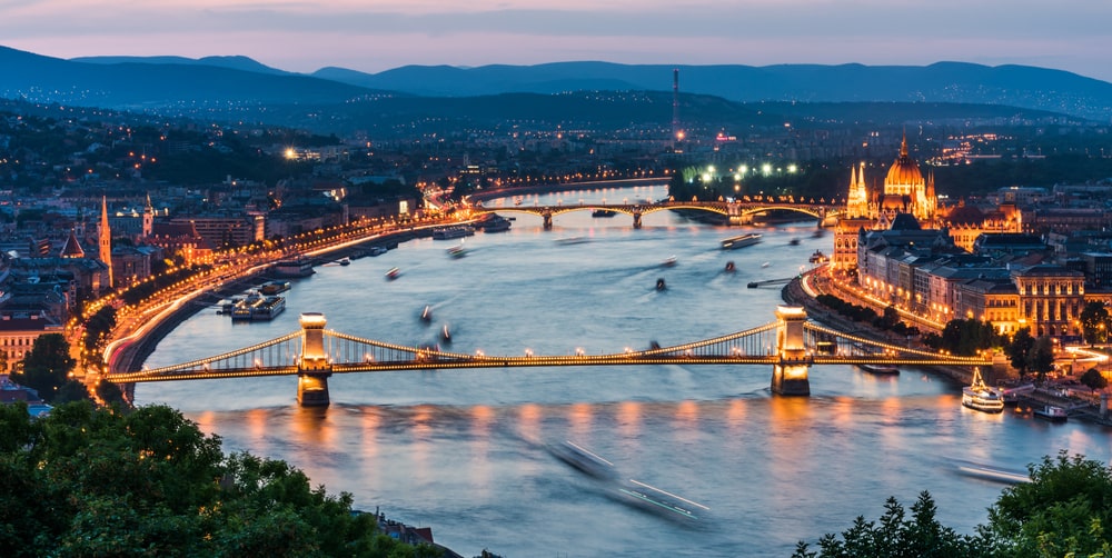 View of Budapest, Hungary, looking down at the Danube River