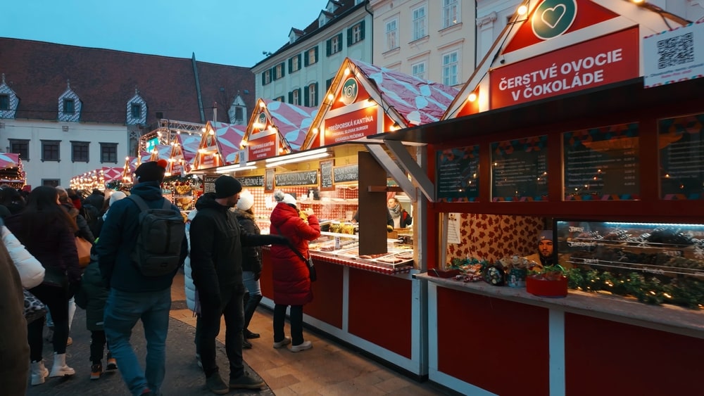 Christmas market in Bratislava Old Town in Slovakia