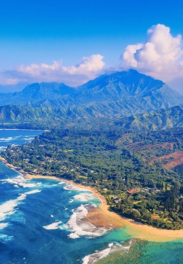 Oahu, Hawaii, North shore seen from the helicopter.