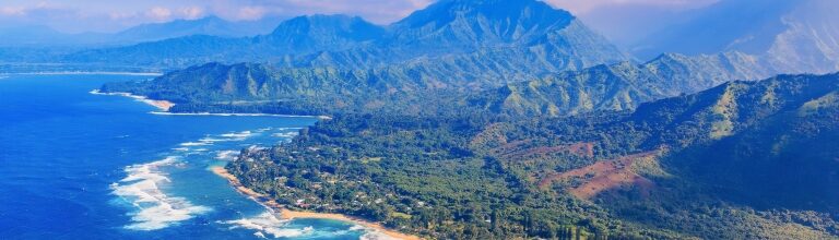 Oahu, Hawaii, North shore seen from the helicopter.