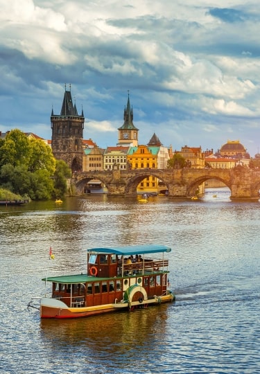 Charles Bridge sunset view of the Old Town pier architecture, Charles Bridge over Vltava river in Prague, Czechia. Old Town of Prague with Charles Bridge, Prague, Czech Republic.