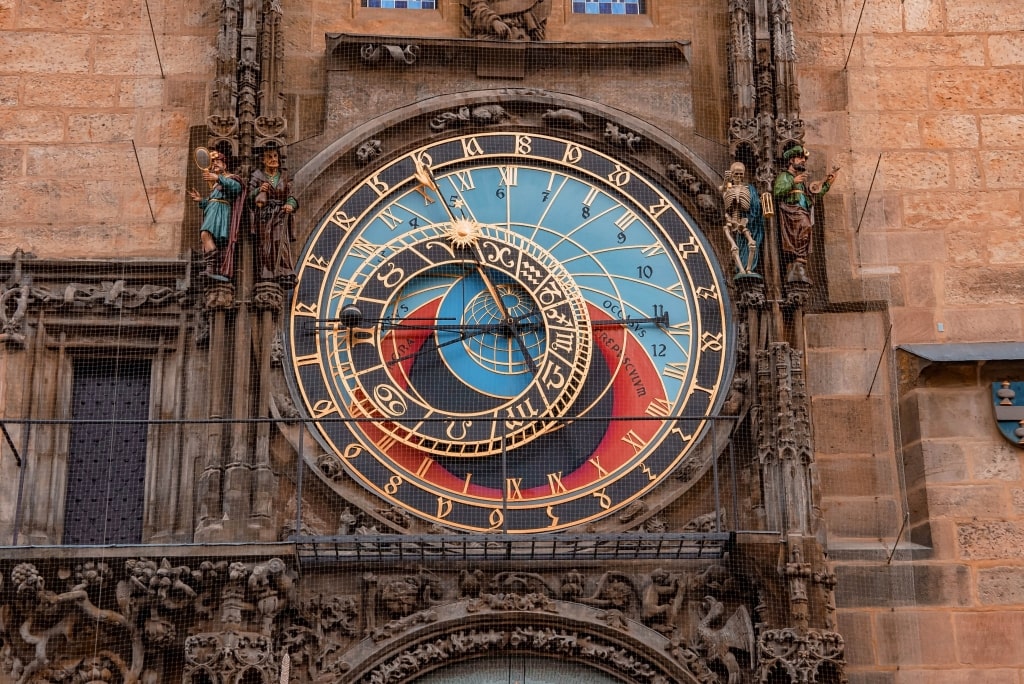 The medieval astronomical clock in the Old Town square in Prague, Czechia.