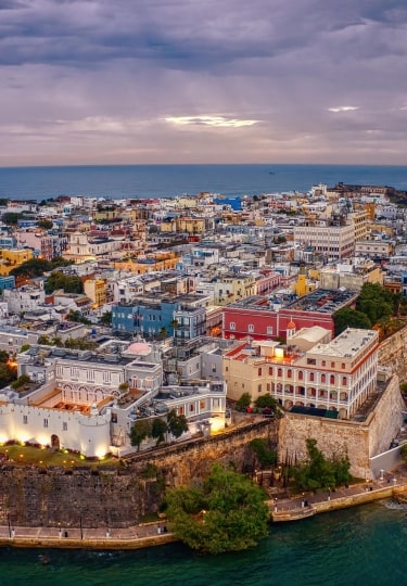 Aerial View of old San Juan, Puerto Rico at SunriseSunset