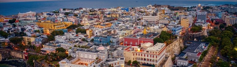 Aerial View of old San Juan, Puerto Rico at SunriseSunset