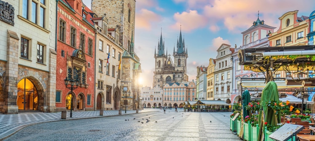 Old town Prague city skyline with St. Vitus Cathedral, cityscape of Prague.
