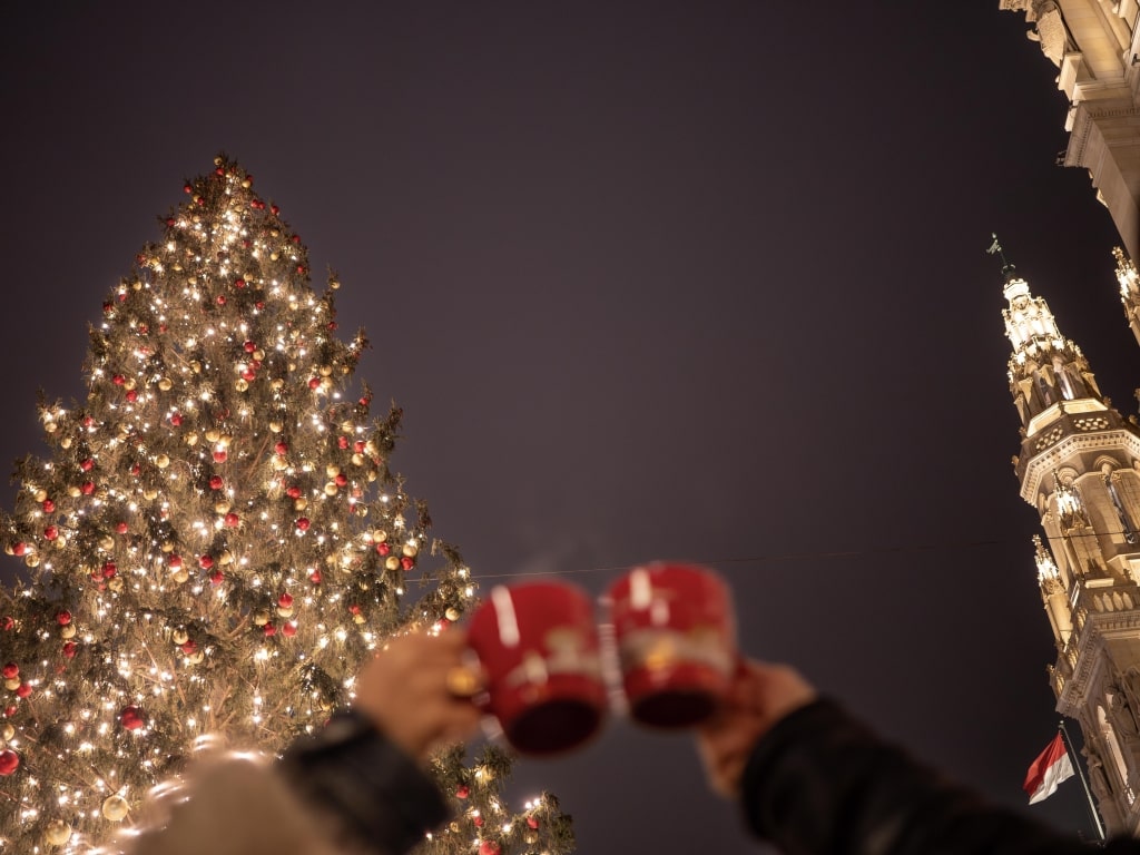 A toast at the Christmas markets in Rathausplatz, Vienna.