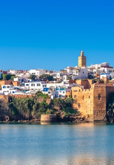 The ancient Kasbah of the Udayas fortress stands along the waterfront in Rabat, Morocco.