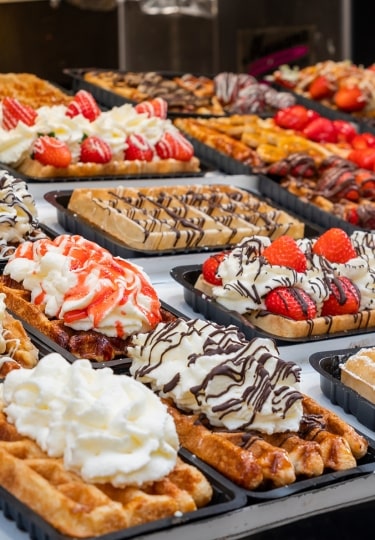 National food waffles in Belgium on the square in pastry.