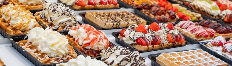 National food waffles in Belgium on the square in pastry.
