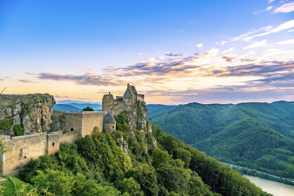 Wachau Valley and the Danube River, with Aggstein Castle overlooking the Austrian landscape