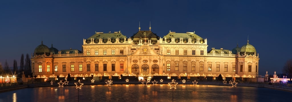 Panoramic view of Belvedere Palace on Christmas Eve