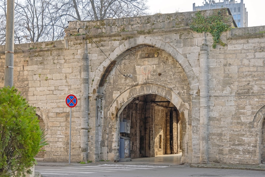 The historic Ottoman stone archway of Stambol Gate stands in Vidin.