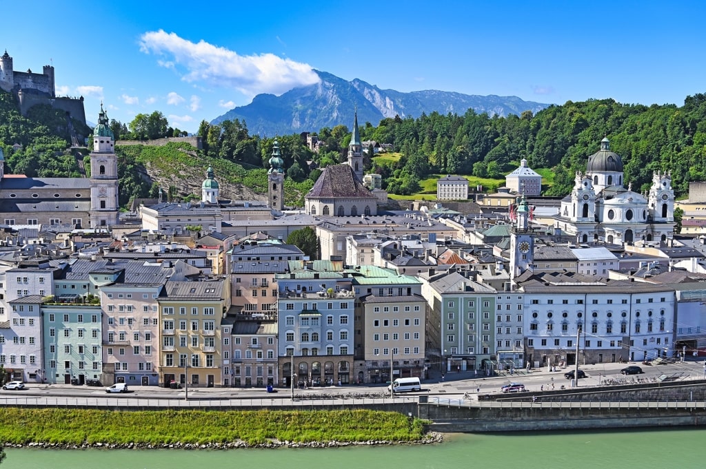Salzburg skyline in Festung Hohensalzburg and old town, Salzburg, Austria.