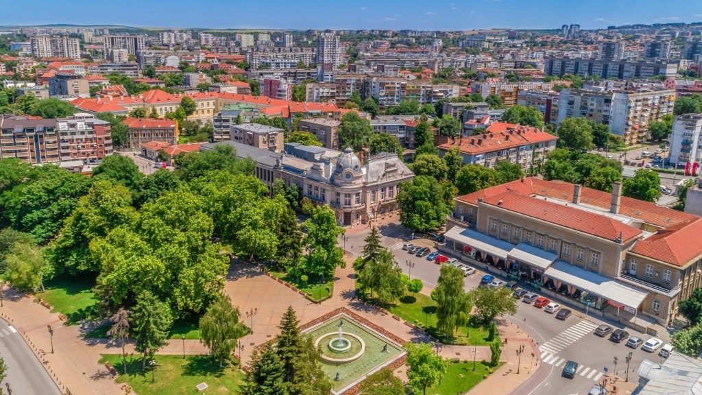 Aerial view of downtown district of Ruse, Bulgaria.