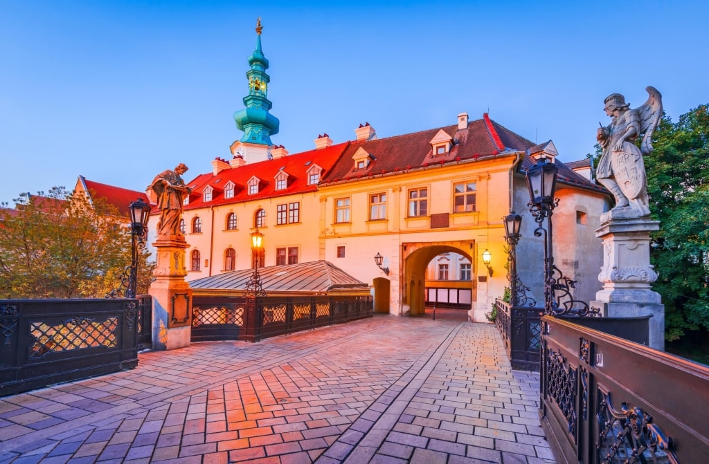 A street in the Old town of Bratislava (Pressburg) leading to Michael's gate tower.